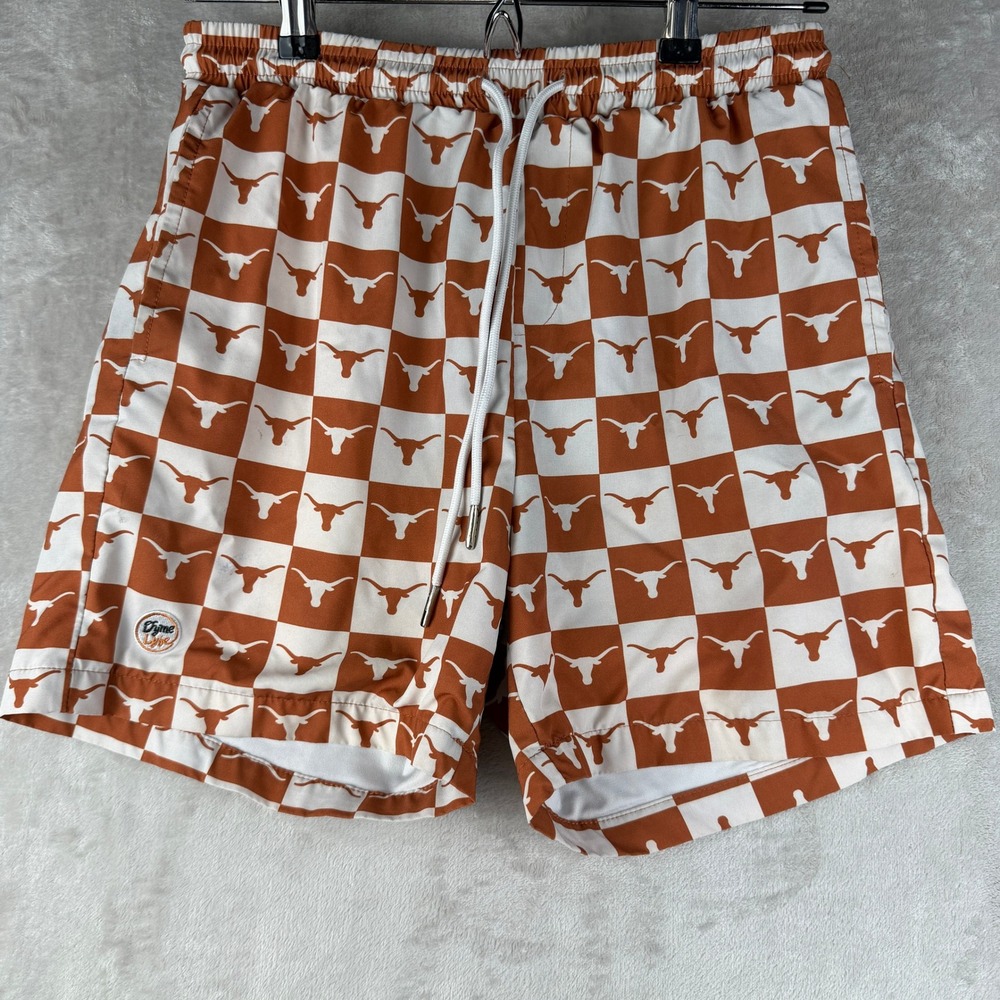 Dyme Lyfe Texas Longhorns Swim Trunks Mens Medium Burnt Orange Checkerboard Logo